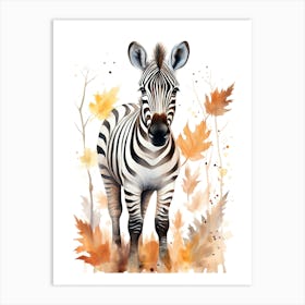 A Zebra Watercolour In Autumn Colours 3 Art Print