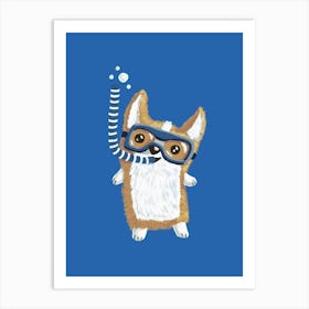 Scuba Diving Corgi Art Print