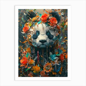 Panda with flowers Art Print