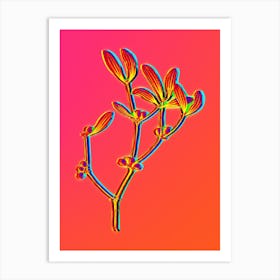 Neon Viscum Album Branch Botanical in Hot Pink and Electric Blue n.0593 Art Print