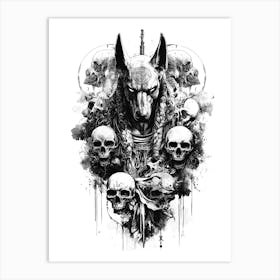 tribal skull anubis egyptian god Art Print