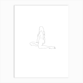 Female seated nude line - turning away Art Print