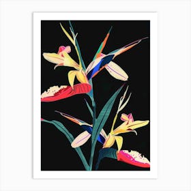 Neon Flowers On Black Heliconia 3 Art Print