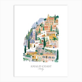 Amalfi Coast Italy Gouache Travel Illustration Art Print
