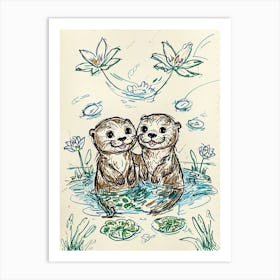 Otters In Water 1 Art Print