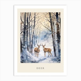 Winter Watercolour Deer 4 Poster Art Print