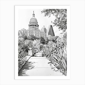 The Texas State Capitol Austin Texas Black And White Drawing 2 Art Print