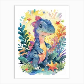 Starry Rainbow Dinosaur At Night 1 Art Print