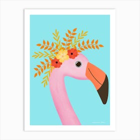 Pink Flamingo With Headress Art Print