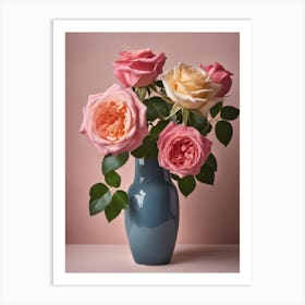 A Vase Of Pink Roses 55 Art Print