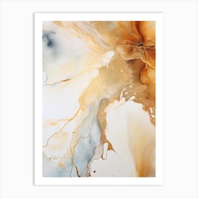 Ochre And White Flow Asbtract Painting 1 Art Print