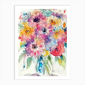 Watercolor Flowers In A Vase 1 Art Print