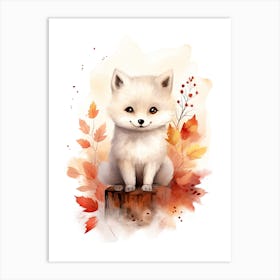 A Polar Fox Watercolour In Autumn Colours 0 Art Print