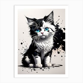 Black And White Cat With Blue Eyes Art Print