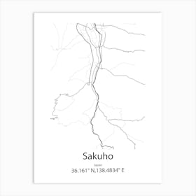 Sakuho,Japan Minimalist Map Art Print