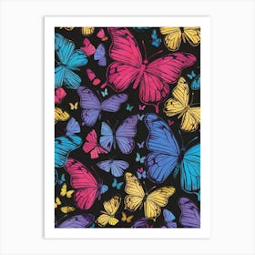 Butterflies On Black Art Print