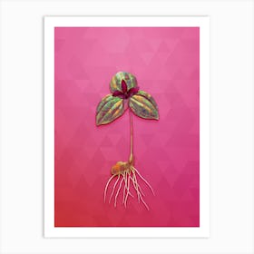 Vintage Tri Flower Botanical Art on Beetroot Purple n.0078 Art Print