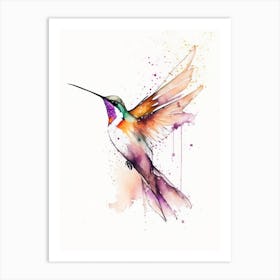 Fiery Throated Hummingbird Minimalist Watercolour Art Print