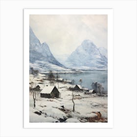 Vintage Winter Painting Lofoten Islands Norway Art Print
