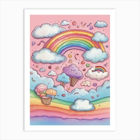 Rainbow, Clouds And Cupcakes Art Print