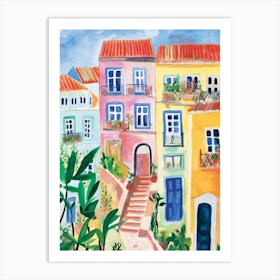 Lisbon Houses Watercolor Painting Art Print