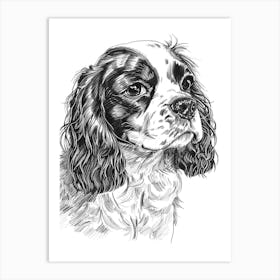 Cavalier King Charles Dog Line Sketch Art Print