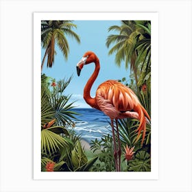 Greater Flamingo Greece Tropical Illustration 5 Art Print