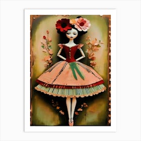 Ballerina Marionette Flowers Vintage Antique - Inspired By Tim Burton Art Print