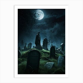 Ghostly Figures Looming Above An Ancient Graveyard In The Haunting Grip Of A Tempestuous Night Sky 2 Art Print