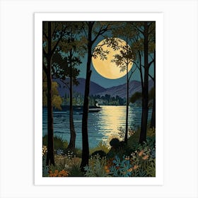 William Morris Moonlight Over The Lake Art Print