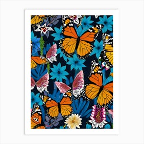 Seamless Pattern With Butterflies And Flowers 17 Art Print