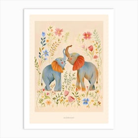Folksy Floral Animal Drawing Elephant 3 Poster Art Print
