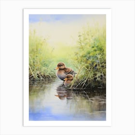 Ducklings In Lake Watercolour 3 Art Print