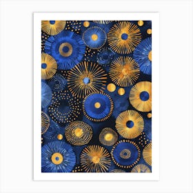 Blue And Gold Starbursts 1 Art Print