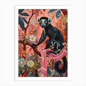 Floral Animal Painting Lemur 4 Art Print