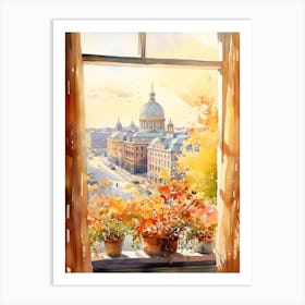 Window View Of Helsinki Finland In Autumn Fall, Watercolour 4 Art Print