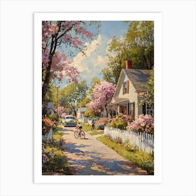 Charming 1950s Suburban Street With Classic Cars – Vintage Neighborhood Art Print Art Print