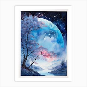 Moon And Cherry Blossoms Art Print