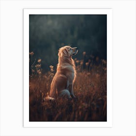 Golden Retriever In The Field. Generated AI. Art Print Póster