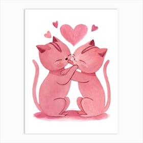 Pink Cats in Love 3 Art Print