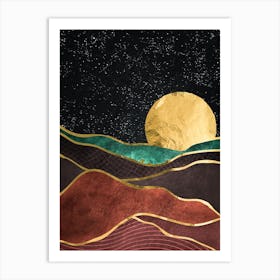 Landscape Canvas Print - Gold landscape with moon #2 Art Print