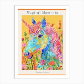 Colourful Unicorn Folky Floral Fauvism Inspired 3 Poster Art Print