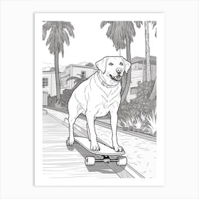 Labrador Retriever Dog Skateboarding Line Art 3 Art Print