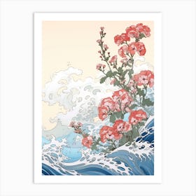 Great Wave With Verbena Flower Drawing In The Style Of Ukiyo E 4 Art Print