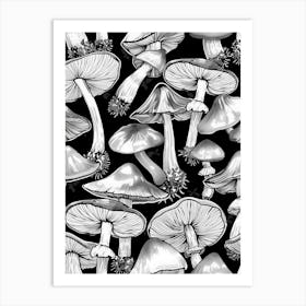 Mushrooms On A Black Background Art Print