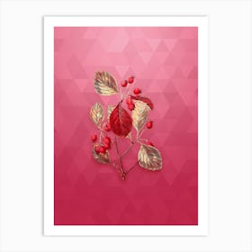 Vintage Plum Leaf Thorn Flower Botanical in Gold on Viva Magenta n.0675 Art Print