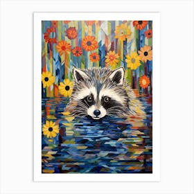 A Raccoons Swimming Lake In The Style Of Jasper Johns 1 Art Print
