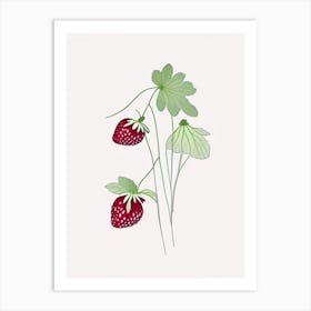 Alpine Strawberries, Plant, Minimal Line Drawing Art Print