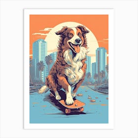 Australian Shepherd Dog Skateboarding Illustration 1 Art Print