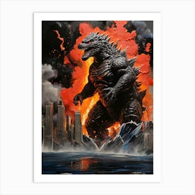 Godzilla Vs City painting Art Print